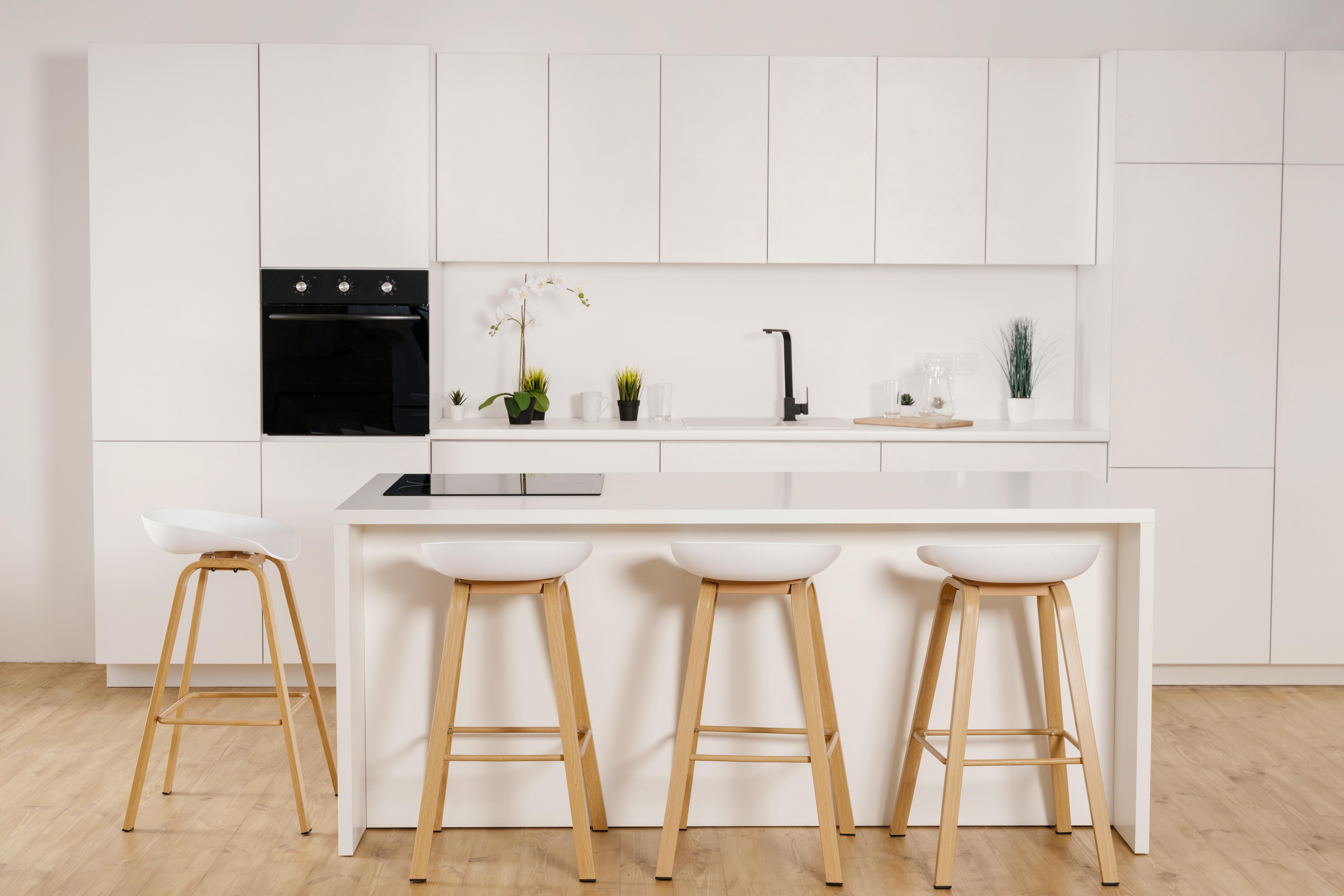 white kitchen island with seating